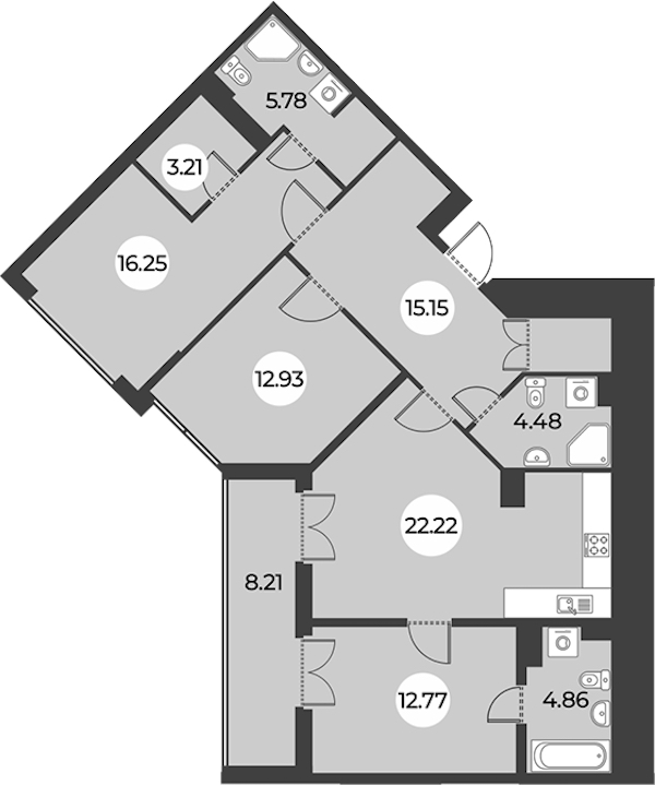 2-комнатная квартира 101.76 м², 4/24 эт., ЖК «Огни Залива»